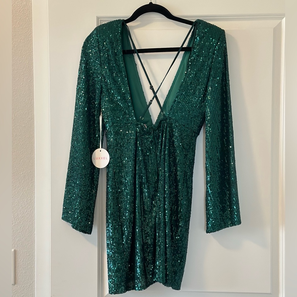 Dark green sequin mini dress- Beginning Boutique